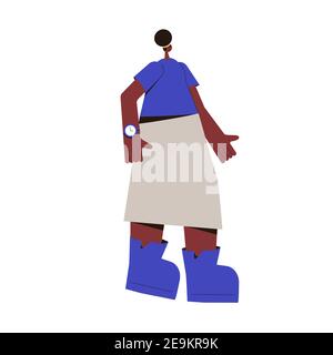 Femme africaine adulte. Jeune femme personnage portant dans des vêtements décontractés debout isolé sur un fond blanc. Personne en jupe, t-shirt et bracelet Illustration de Vecteur