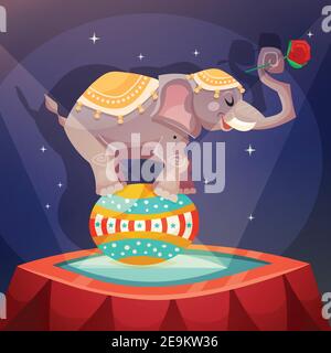 Affiche de cirque vintage avec éléphant acrobat équilibré sur le vecteur de balle illustration Illustration de Vecteur
