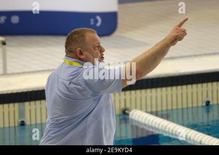 Vérone, Italie. 05 février 2021. 2/5/2021 - Aleksandr Naritsa - entraîneur en chef - Kinef Surgutneftegas pendant ce Mediterrani vs Kinef Surgutneftgas, Waterpolo EuroLeague Women Match à Vérone, Italie, février 05 2021 (photo par IPA/Sipa USA) Credit: SIPA USA/Alay Live News Banque D'Images