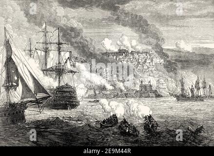 Le bombardement d'Alger le 27 août 1816, en Algérie, des batailles britanniques sur terre et mer, par James Grant Banque D'Images