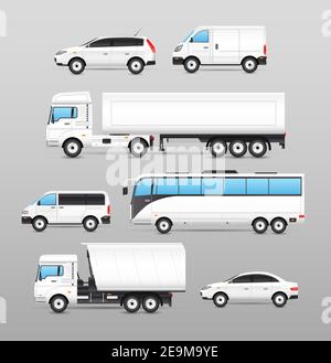 Icônes de transport réalistes définies avec une camionnette de bus isolée illustration vectorielle Illustration de Vecteur