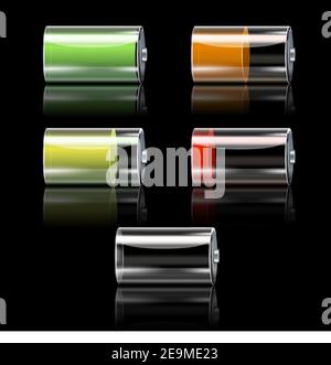 Icônes décoratives de batterie réalistes avec différents niveaux de charge isolés illustration vectorielle Illustration de Vecteur