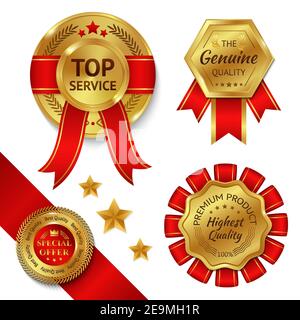 Le service de haut niveau récompense la mise en place de rubans de qualité supérieure et de médailles d'or illustration vectorielle isolée Illustration de Vecteur