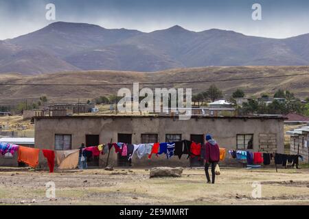 Village de Semokong, Royaume du Lesotho, Afrique Banque D'Images