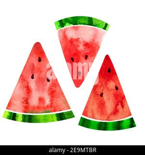 Rondelles de pastèque illustration de l'eau-couleur isolée sur fond blanc Banque D'Images