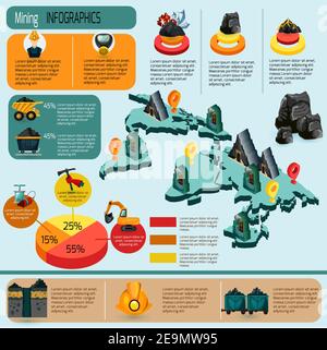 Ensemble d'infographies de l'industrie minière avec usines d'extraction et de production de minéraux illustration vectorielle des éléments isométriques et des graphiques Illustration de Vecteur