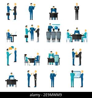 Hommes et femmes d'affaires se posent dans différentes postures au bureau illustration vectorielle isolée Illustration de Vecteur