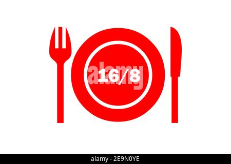 Illustration d'une plaque rouge avec 16/8 à jeun intermittents isolés sur fond blanc Banque D'Images