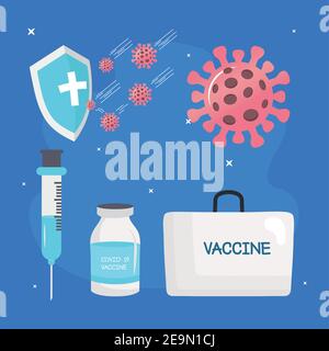 kit de vaccins contre le virus covid19 avec icônes Illustration de Vecteur