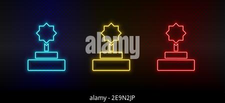 Prix Neon Icon Set, champion. Ensemble d'icônes vectorielles de néon rouge, bleu et jaune Illustration de Vecteur