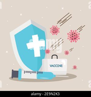 kit de vaccins contre le virus covid19 avec écran et seringue Illustration de Vecteur