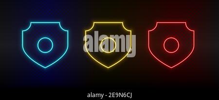Neon Icon Set antivirus, sécurité. Ensemble d'icônes vectorielles de néon rouge, bleu et jaune Illustration de Vecteur