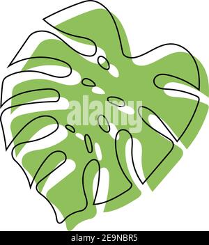 Les feuilles de Monstera sont tracées sur une seule ligne. Art contemporain sur une seule ligne feuilles exotiques. Illustration vectorielle isolée sur fond blanc. Illustration de Vecteur