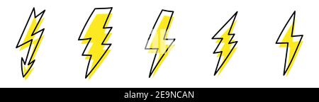 icônes thunder line définies. Dessiné à la main. Ligne continue. Illustration vectorielle sur fond blanc Illustration de Vecteur
