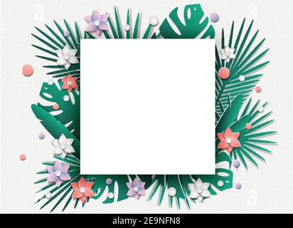 Beaucoup de feuilles et de fleurs tropicales Illustration de Vecteur