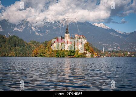 Église de l'assomption de Marie dans le lac de Bled, Slovénie Banque D'Images