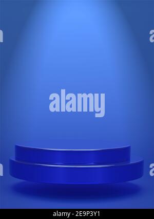 Image verticale d'arrière-plan circulaire géométrique bleu montrant un prototype de podium simple Et le rendu 3D du concept de produit commercial Banque D'Images