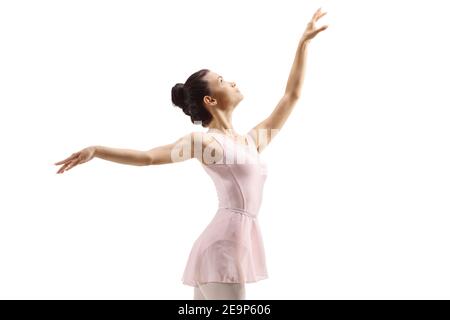 Danseuse de ballet féminine douce qui se présente isolée sur fond blanc Banque D'Images