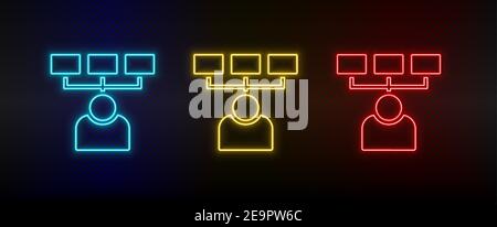 Neon Icon Set compétences, utilisateurs. Ensemble d'icônes vectorielles de néon rouge, bleu et jaune Illustration de Vecteur