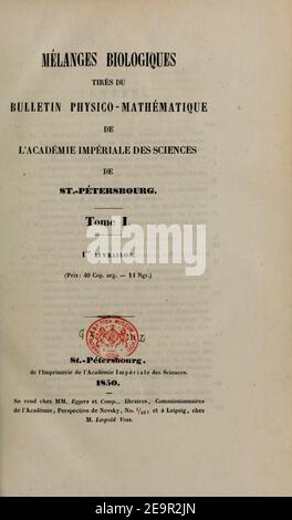 Langues biologiques du Bulletin de l'Académie impériale des Sciences de Saint-Pératersbourg Banque D'Images