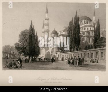 Mosquée du Sultan Soliman de la cour extérieure - Walsh Robert & Allom Thomas - 1836. Banque D'Images