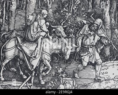 BERNOLAKOVO, SLOVAQUIE, 29 DÉCEMBRE 2016 : la lithographie du vol en Égypte par Albert Dürer (1471 - 1528) imprimé en Allemagne (1928). Banque D'Images