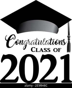 Classe de 2021 script noir et blanc avec capuchon Banque D'Images