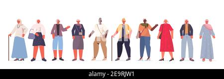 agencez les vieilles femmes de course dans des vêtements décontractés tendance senior illustration vectorielle horizontale pleine longueur de la collection de personnages de dessin animé féminins Illustration de Vecteur