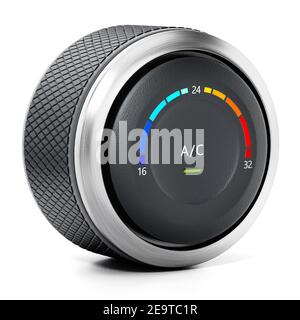 Bouton AC d'une voiture moderne isolée sur fond blanc. Illustration 3D. Banque D'Images