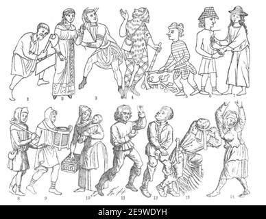 NassTrachtenbuch-01-Bauerntracht vom 11. bis 15. Jahrhundert. Banque D'Images