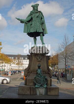 Statue du roi Friedrich I. sur Neumarkt à Moers, Nordrhein-Westfalen, Allemagne. Banque D'Images