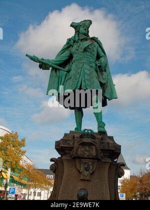 Statue du roi Friedrich I. sur Neumarkt à Moers, Nordrhein-Westfalen, Allemagne. Banque D'Images