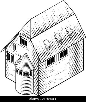 Carte du bâtiment médiéval icône Illustration ancienne Illustration de Vecteur