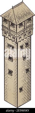 Carte du bâtiment médiéval icône Illustration ancienne Illustration de Vecteur