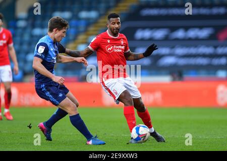 HIGH WYCOMBE, ANGLETERRE. 6 FÉVRIER : Cafu (18) de la forêt de Nottingham en action pendant le match de championnat de Sky Bet entre Wycombe Wanderers et la forêt de Nottingham à Adams Park, High Wycombe le samedi 6 février 2021. (Credit: Jon Hobley | MI News) Credit: MI News & Sport /Alay Live News Banque D'Images