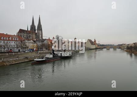 ALLEMAGNE, REGENSBURG, 01 FÉVRIER 2019 : Regensburg est situé au bord du Danube Banque D'Images