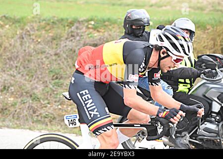 Belge Dries de Bondt d'Alpecin-Fenix photographié en action pendant la quatrième étape de la course cycliste Etoile de Bessege de cinq jours, de Rousson à SIF Banque D'Images