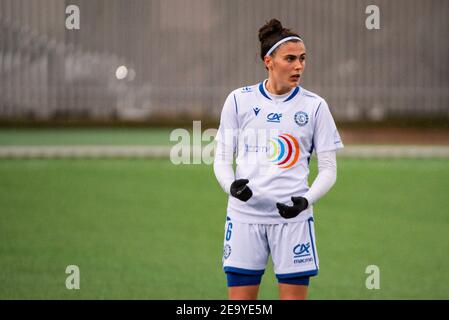 Agathe Donnary d'ASJ Soyaux réagit au championnat de France féminin et#039;s, match de football D1 Arkema entre GPSO 92 Issy et ASJ Soyaux Charente le 6 février 2021 au stade le Gallo de Boulogne-Billancourt, France - photo Melanie Laurent / A2M Sport Consulting / DPPI / LM Banque D'Images