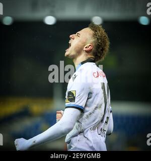 Noa Lang du Club célèbre après avoir obtenu son score lors d'un match de football entre Waasland-Beveren et le Club Brugge, le samedi 06 février 2021 à Beveren, le jour même Banque D'Images