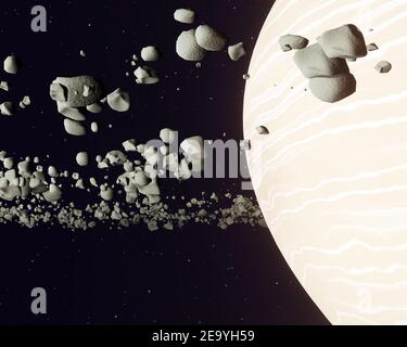 Planète Saturne ou Jupiter gros plan avec anneau. illustration 3d Banque D'Images