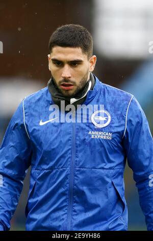 Burnley, Royaume-Uni. 06e février 2021. Neal Maupay de Brighton & Hove Albion se réchauffe. Premier League Match, Burnley v Brighton & Hove Albion au Turf Moor de Burnley, Lancs, le samedi 6 février 2021. Cette image ne peut être utilisée qu'à des fins éditoriales. Utilisation éditoriale uniquement, licence requise pour une utilisation commerciale. Aucune utilisation dans les Paris, les jeux ou les publications d'un seul club/ligue/joueur. photo par Chris Stading/Andrew Orchard sports Photography/Alamy Live News crédit: Andrew Orchard sports Photography/Alamy Live News Banque D'Images