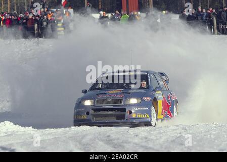 Pilote suédois Mattias Ekstrom, Skoda Fabia WRC lors du rassemblement suédois, en Suède. 13 février, vendredi 2005. Photo de Jean-Marc Pastor/Cameleon/ABACA. Banque D'Images