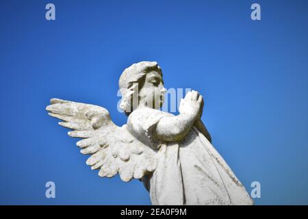 Statues d'ange dans un cimetière public catholique de Californie avec ciel ouvert qui est clair, d'avant la guerre mondiale 2 les inhumations pour les familles locales et copie Banque D'Images
