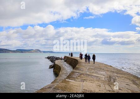 Vue de la Cobb regardant vers l'est le long de la côte ouest de la baie de Lyme à Lyme Regis, une ville côtière sur la Manche à la frontière Dorset – Devon Banque D'Images