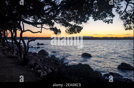 Vue sur Tauranga et le mont manganui depuis Mauoa. Banque D'Images