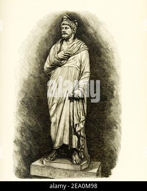 Cette illustration des années 1880 montre une statue de l'empereur romain Julien datant d'environ 360 AD qui a été sculpté dans le marbre grec. Découvert en 1850 au Palais des Thermes de Paris, il est abrité au Louvre. Julian a été empereur romain de 361 à 363, ainsi qu'un éminent philosophe et auteur en grec. Son rejet du christianisme, et sa promotion de l'hellénisme néoplatonique à sa place, l'ont amené à se rappeler comme Julien l'apostat par l'Église chrétienne. Banque D'Images