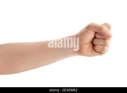 chemin de main de poing isolé sur blanc Banque D'Images