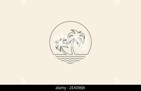 lignes circulaires simples avec cocotier et logo de mer d'eau illustration de la conception graphique du symbole d'icône vectorielle Illustration de Vecteur