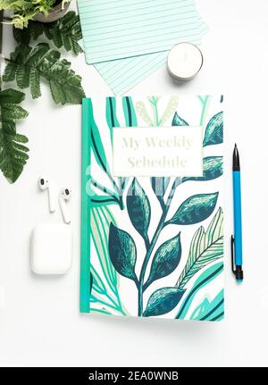Bureau Flat Lay vue de dessus Banque D'Images
