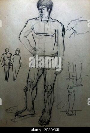 Art ,dessin ,Fine art ,rapide ,structure, esquisse ,muscle, homme Banque D'Images